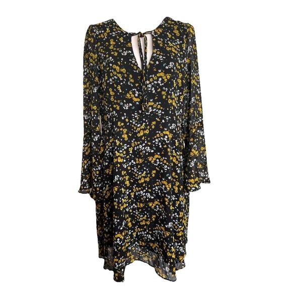 Sam Edelman Dress Size 8 Chiffon Black Wit Yellow White Flowers Wedding Guest - Picture 1 of 8